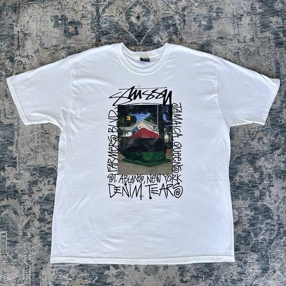 Stussy X Denim Tears Shirt Mens XL Farmers Blvd Tee Streetwear NY Queens Jamaica - Picture 1 of 9